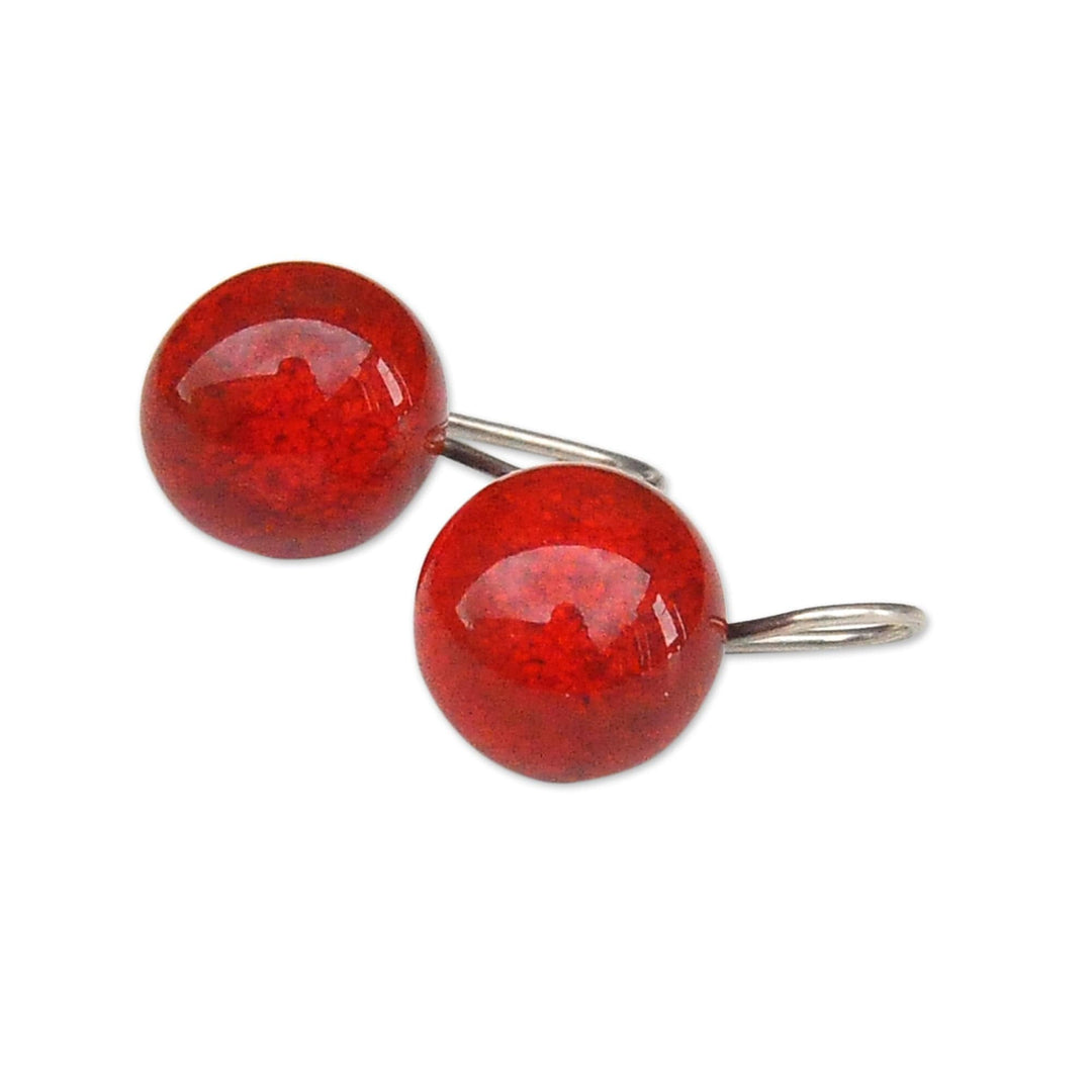 Modern Red Ceramic Drop Earrings with Sterling Silver Hooks - Red Moon