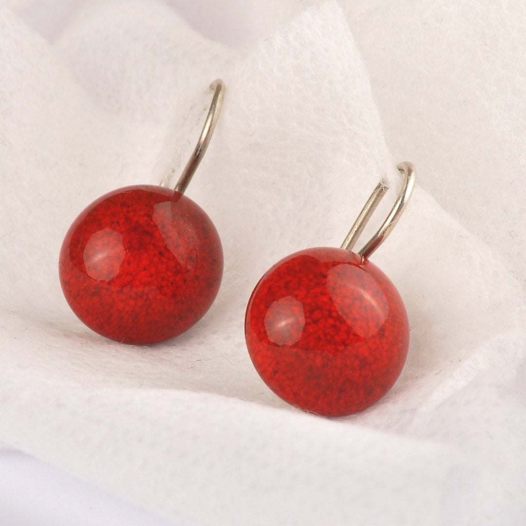 Modern Red Ceramic Drop Earrings with Sterling Silver Hooks - Red Moon