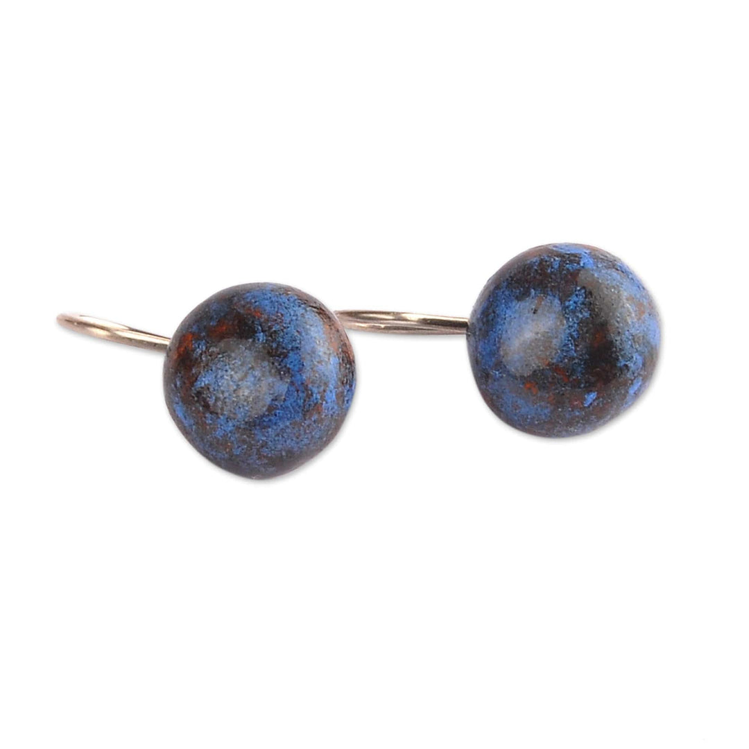 Modern Dark Blue Ceramic Drop Earrings with 925 Silver Hooks - Dark Blue Moon