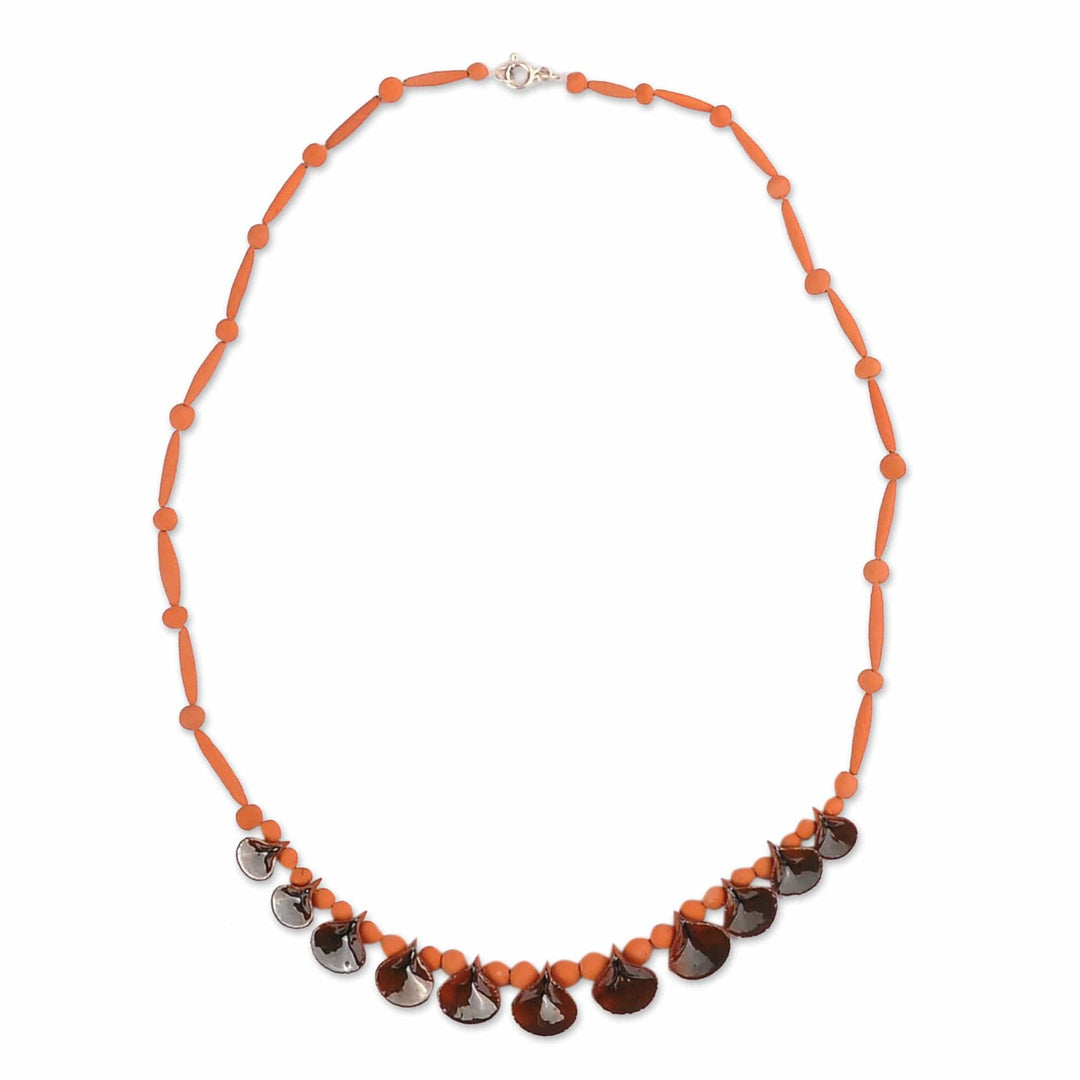 Hand-Painted Grey and Orange Ceramic Beaded Droplet Necklace - Magnetic Droplets