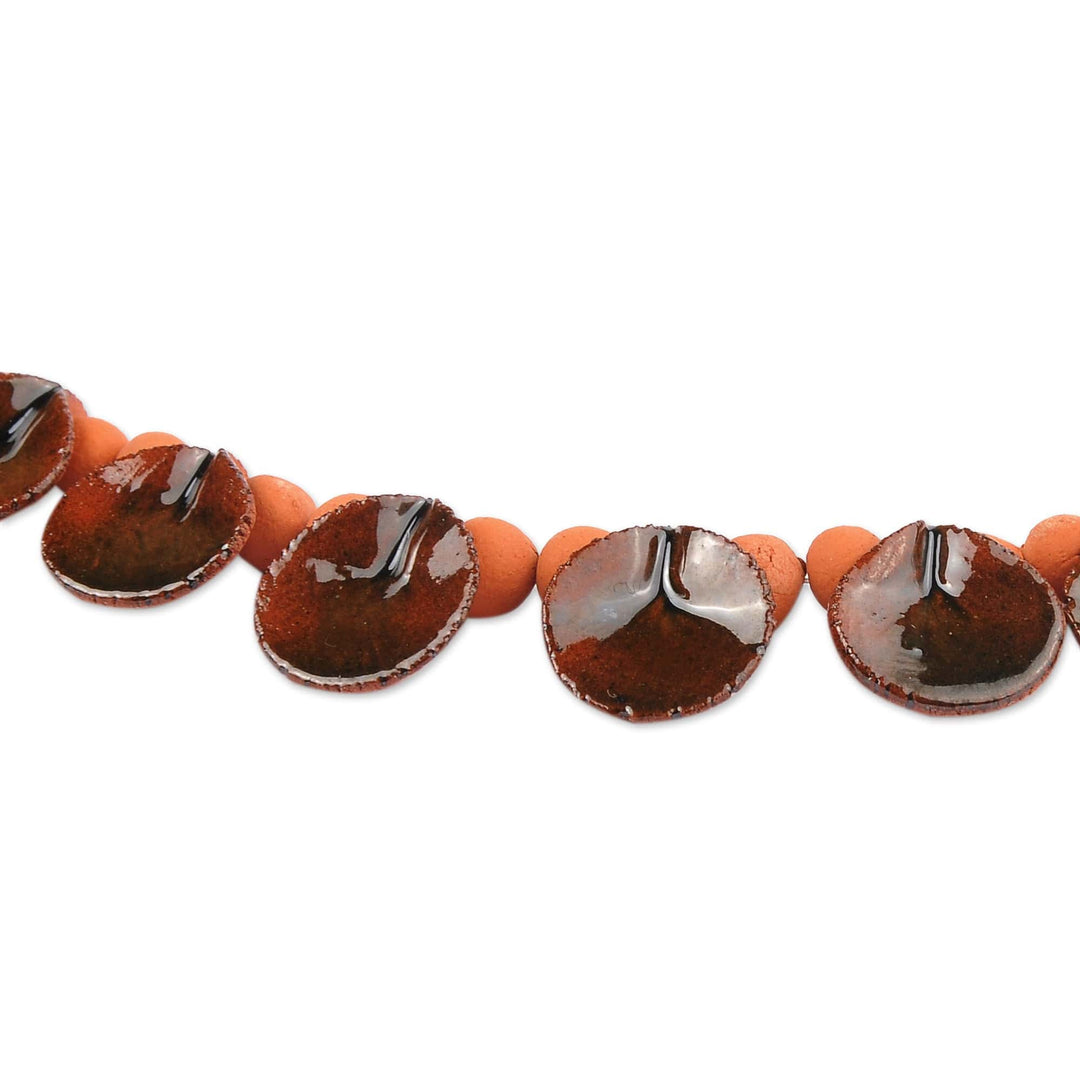 Hand-Painted Grey and Orange Ceramic Beaded Droplet Necklace - Magnetic Droplets