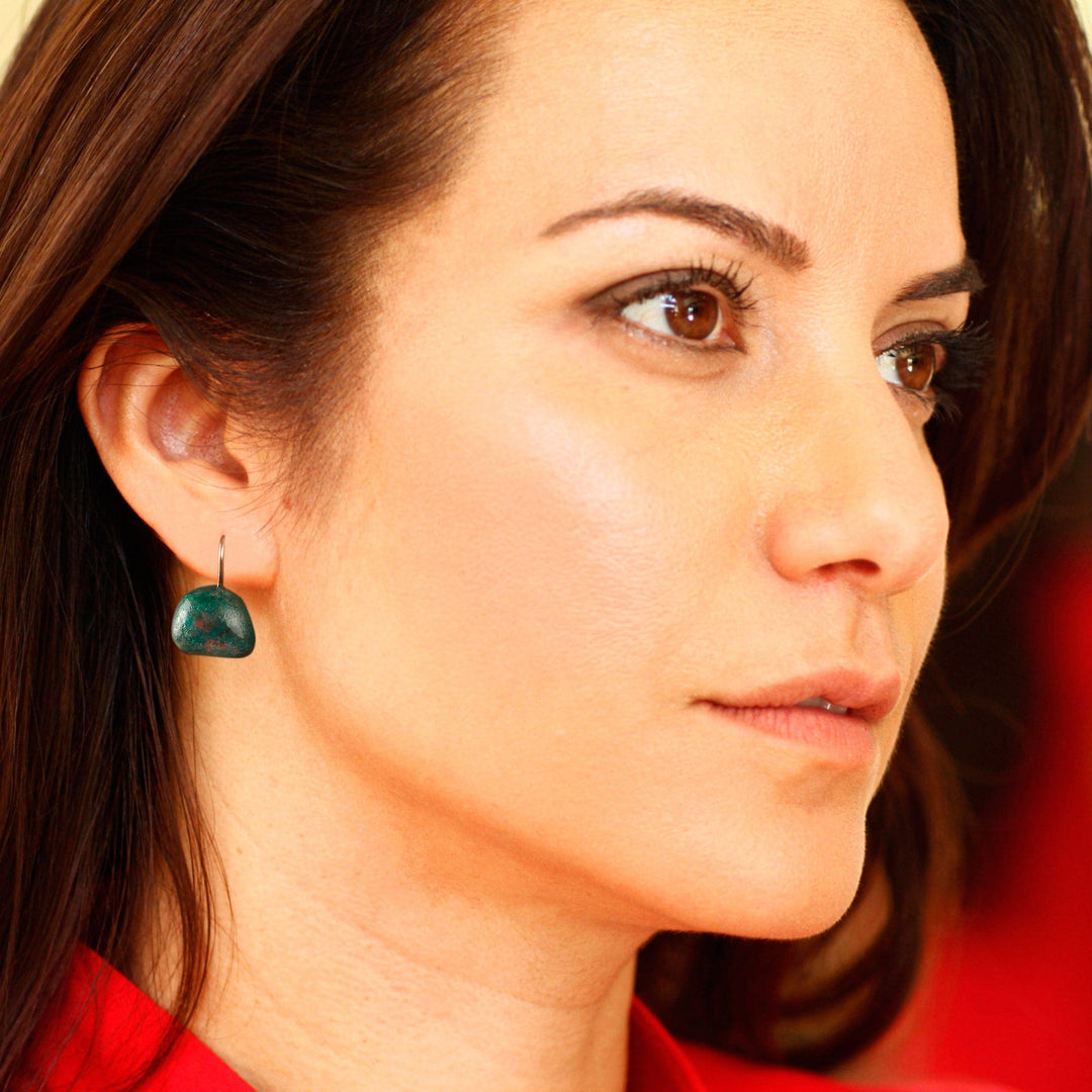 Modern Teal Ceramic Drop Earrings with Sterling Silver Hooks - Teal Sky