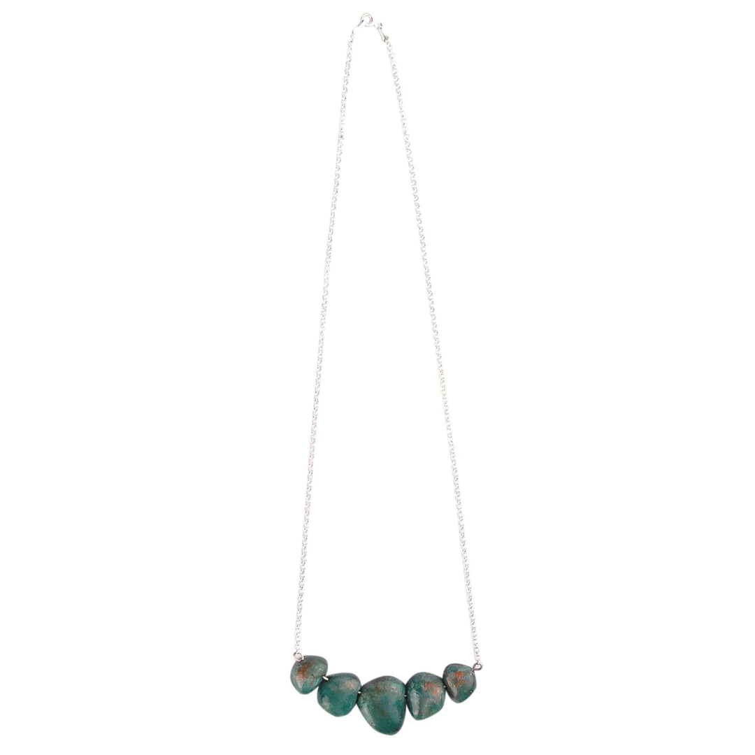 Modern Ceramic and 925 Silver Pendant Necklace from Armenia - Teal Sky