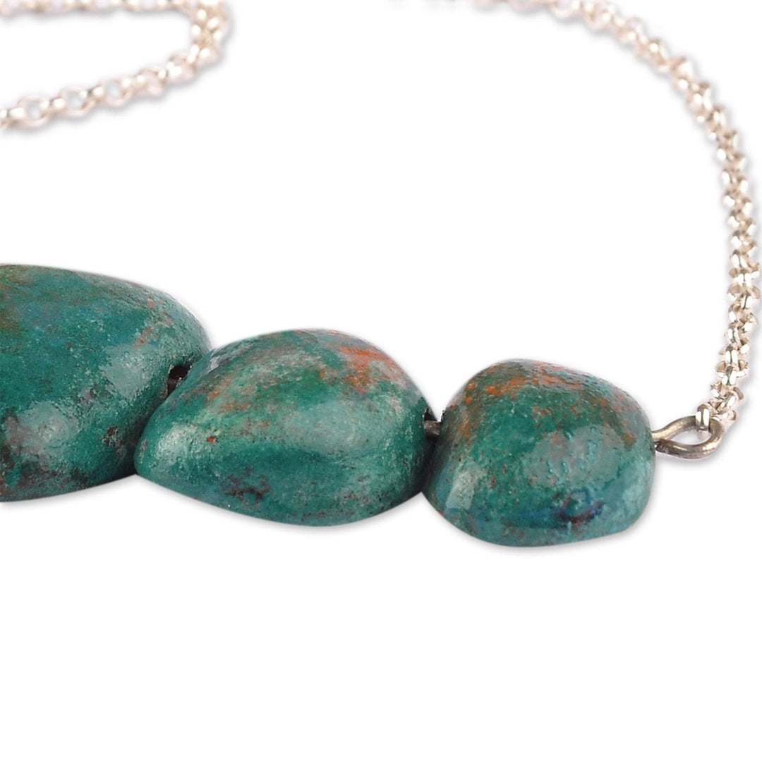 Modern Ceramic and 925 Silver Pendant Necklace from Armenia - Teal Sky