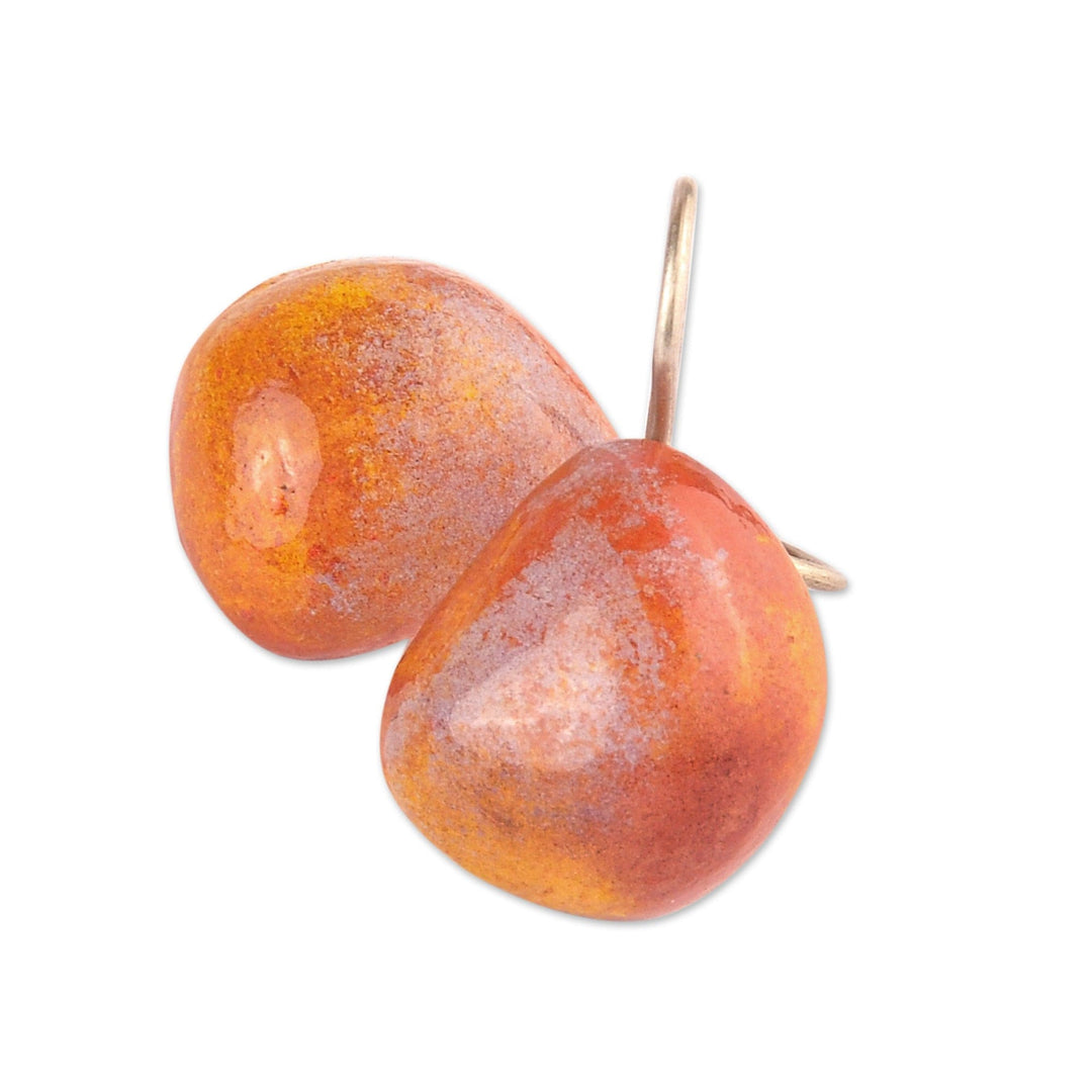 Modern Orange Ceramic Drop Earrings with 925 Silver Hooks - Ginger Sky