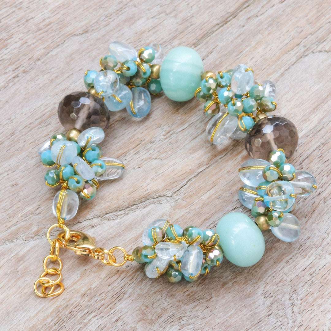 18k Gold-Accented Blue Agate and Quartz Beaded Bracelet - Blue Spell