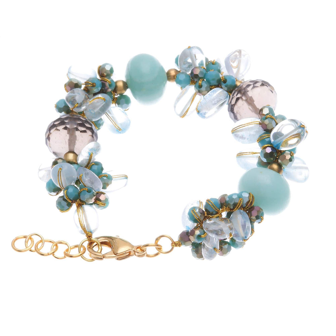 18k Gold-Accented Blue Agate and Quartz Beaded Bracelet - Blue Spell