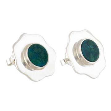 Polished Floral Button Earrings with Natural Chrysocolla - Intuition Bouquet