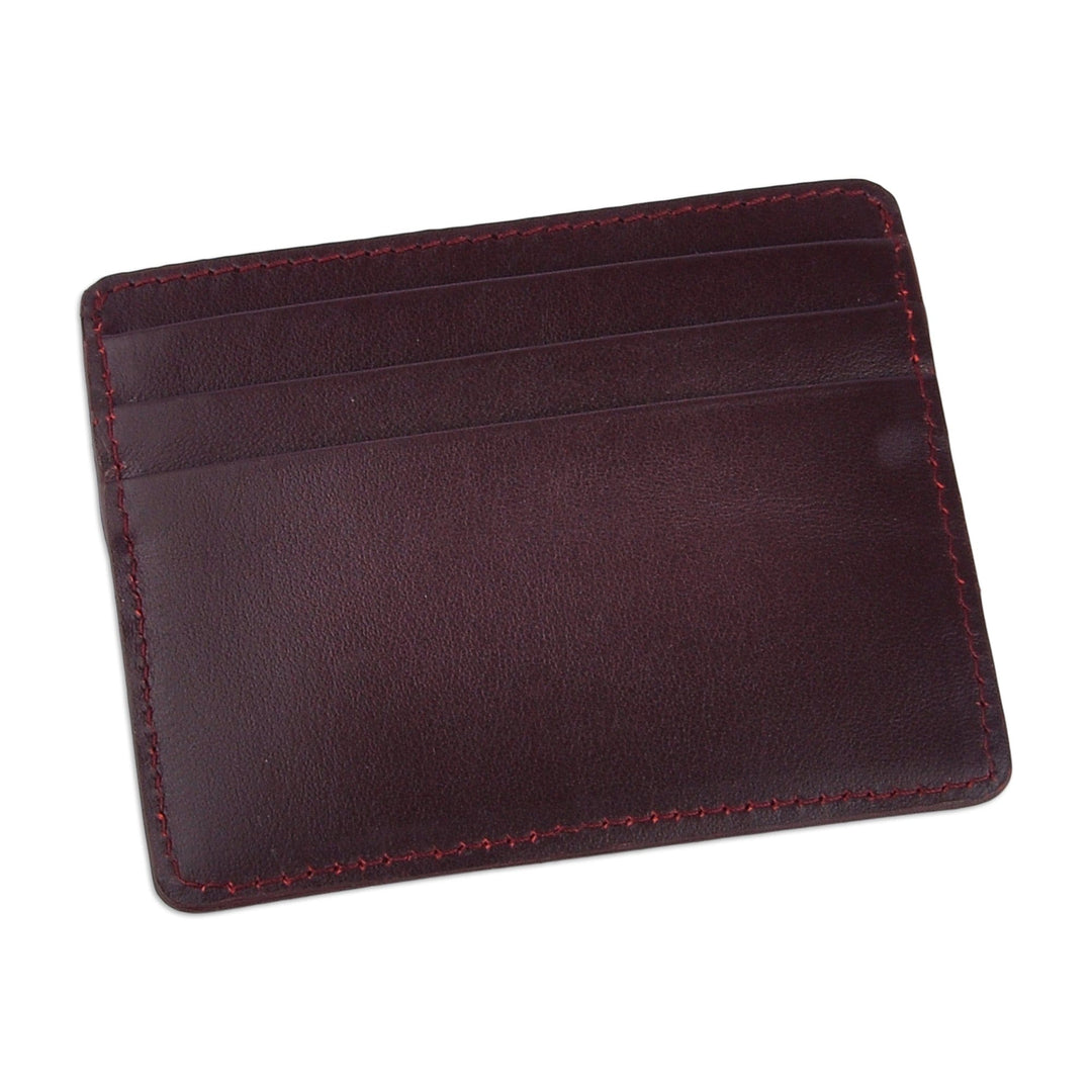 Brown Leather Card Holder with Traditional Textile - Handy Prosperity
