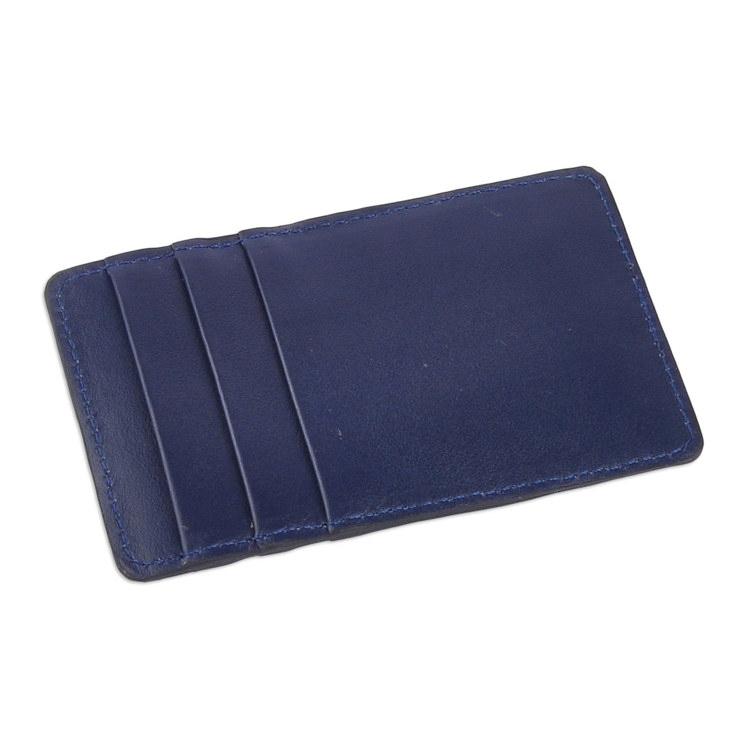 Blue Leather Card Holder with Traditional Marash Embroidery - Blue Marash