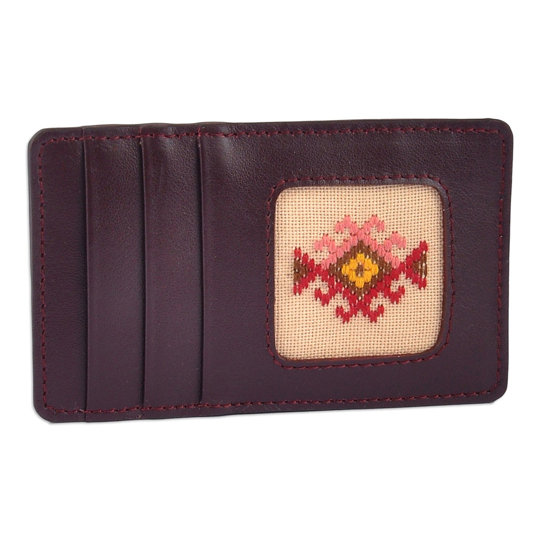 Leather Card Holder with Armenian Hand-Embroidered Motif - Armenian Flair