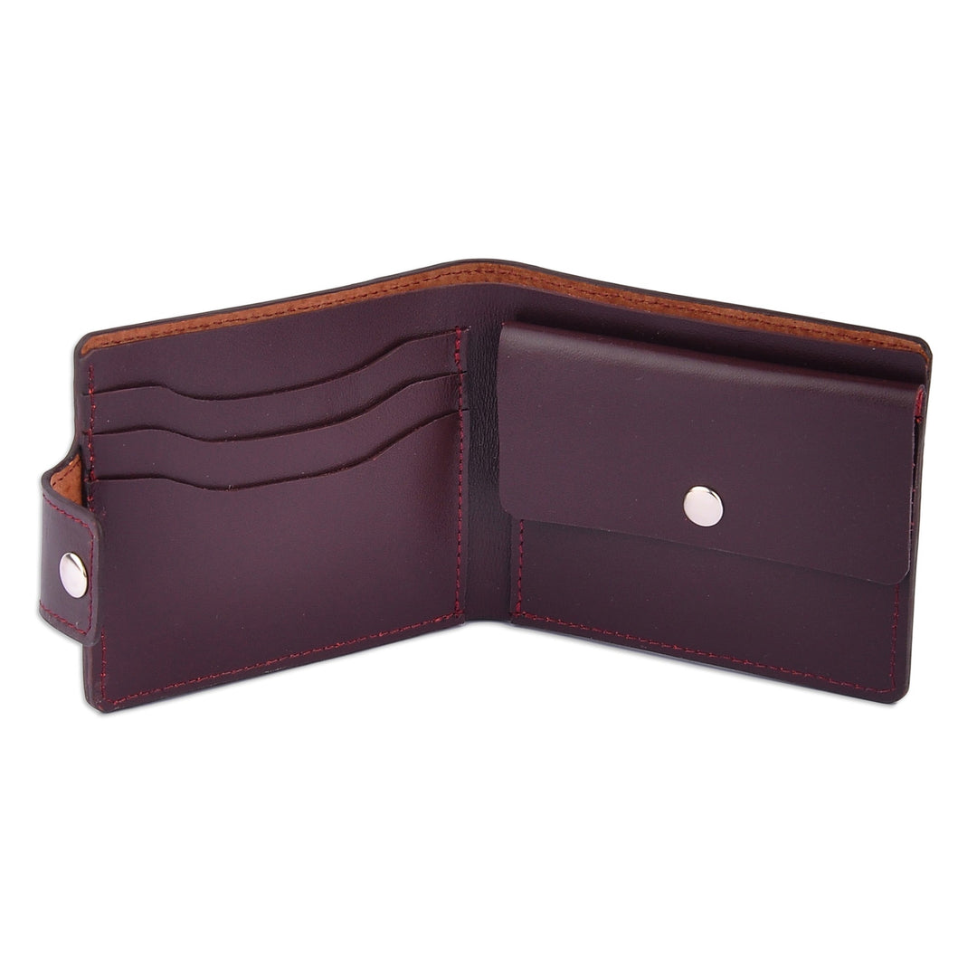 Brown Leather Wallet with Floral Cross-Stitch Textile Accent - Frugal Tradition in Brown