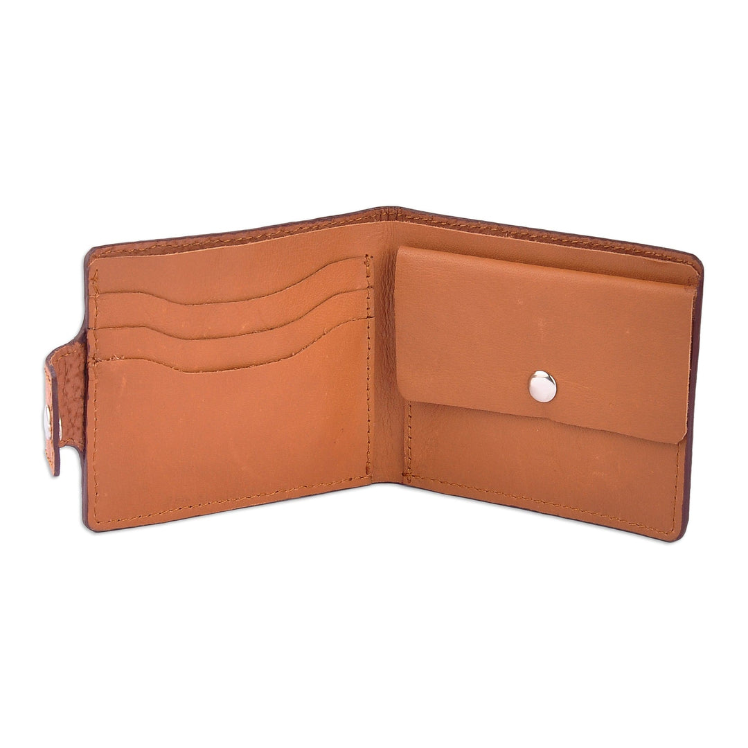 Cross-Stitch Embroidered Brown Leather Wallet from Armenia - Marash Fortune in Brown