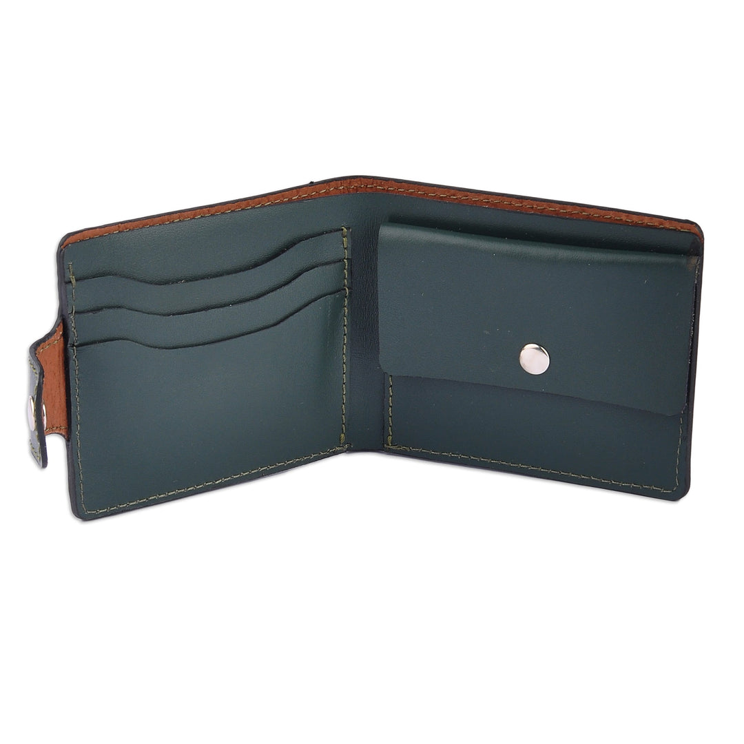Cross-Stitch Embroidered Green Leather Wallet from Armenia - Marash Fortune in Green