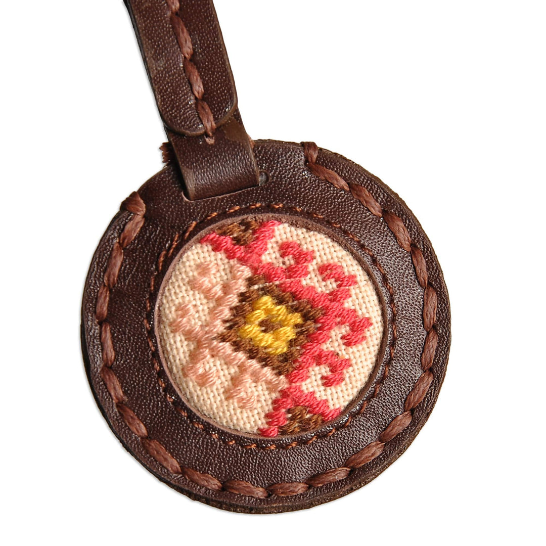 Handcrafted Brown Leather Keychain with Svaz Textile - Svaz Armenia