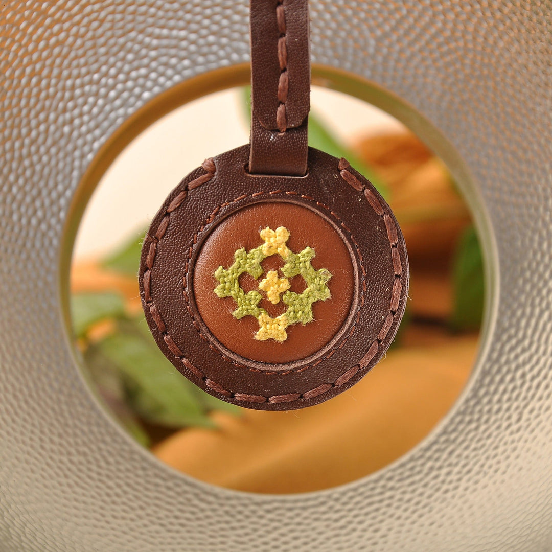 Handcrafted Brown Leather Keychain with Marash Textile - Marash Armenia