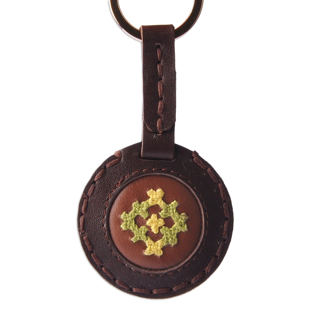 Handcrafted Brown Leather Keychain with Marash Textile - Marash Armenia