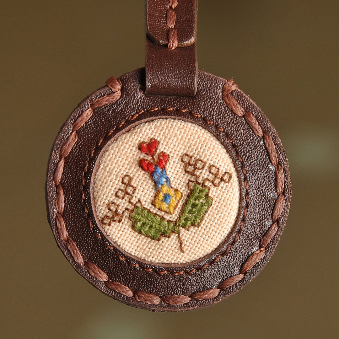 Handcrafted Brown Leather Keychain with Van Textile - Van Armenia