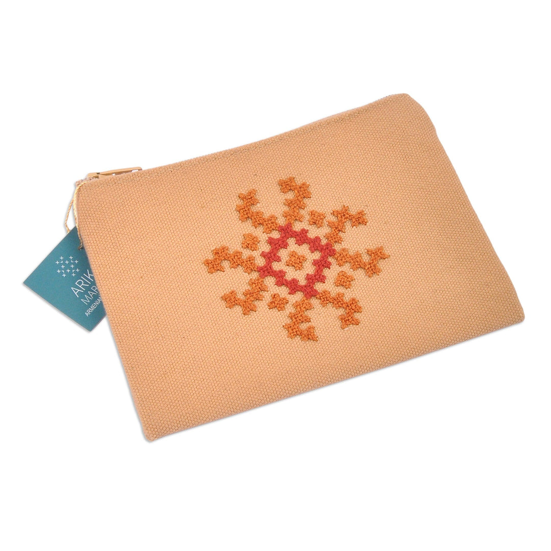 Handcrafted Flower-Themed Embroidered Cotton Cosmetic Bag - Marash Flower