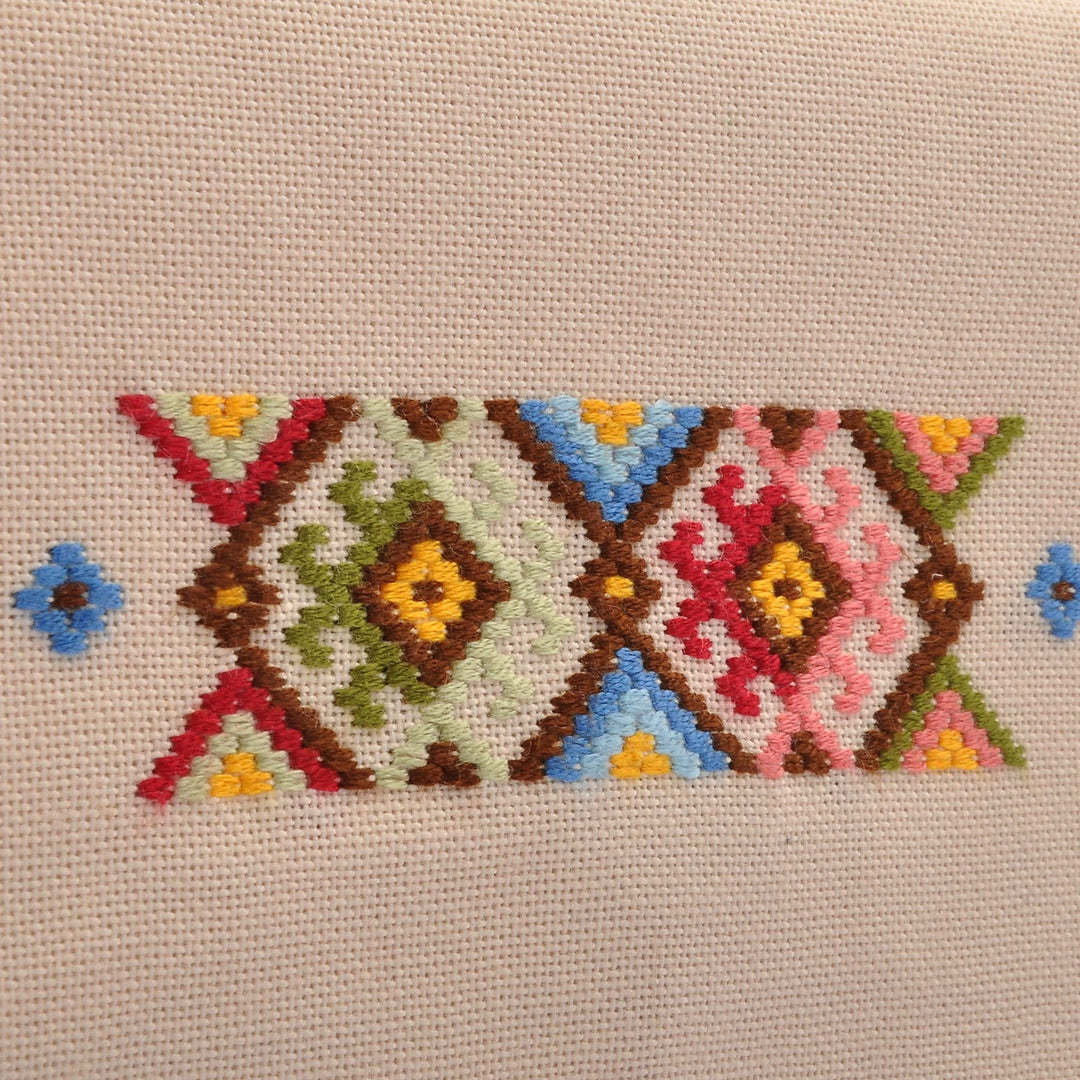 Beige Cotton Clutch With Geometric Svaz Embroidery Accent - Svaz Dame