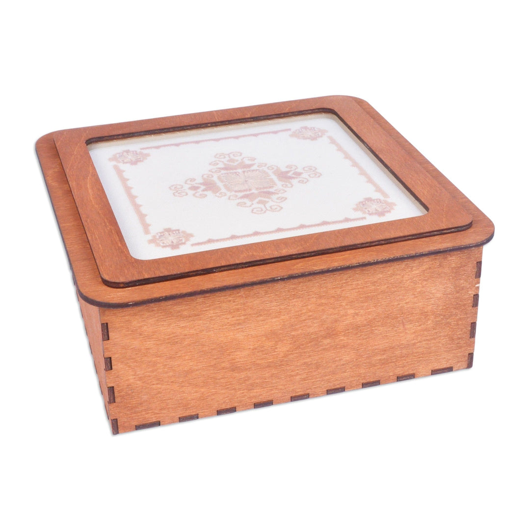 Handmade Wood Jewelry Box with Embroidered Motif on Lid - Monastery Garden