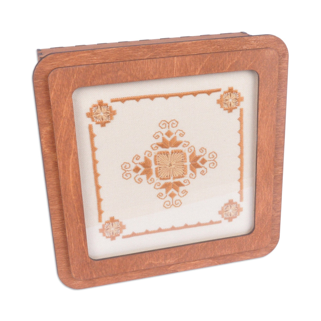 Handmade Wood Jewelry Box with Embroidered Motif on Lid - Monastery Garden
