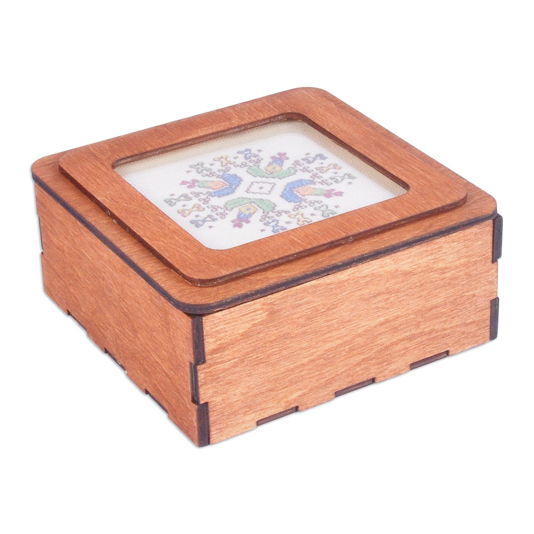 Handmade Wood Jewelry Box with Colorful Embroidered Motif - Amazing Colors