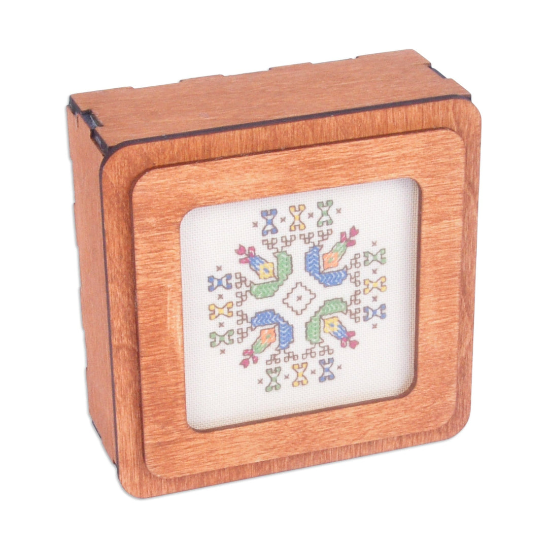 Handmade Wood Jewelry Box with Colorful Embroidered Motif - Amazing Colors