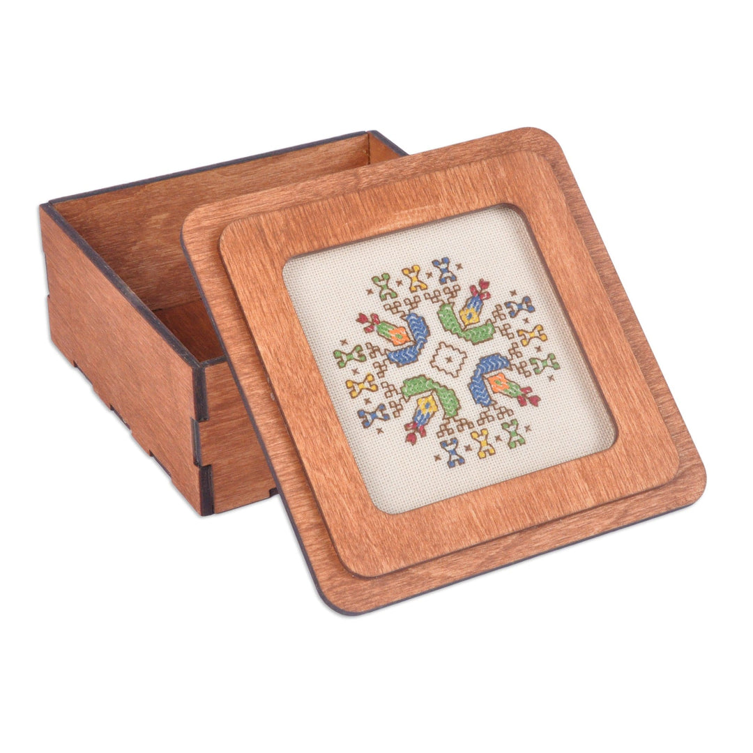 Handmade Wood Jewelry Box with Colorful Embroidered Motif - Amazing Colors