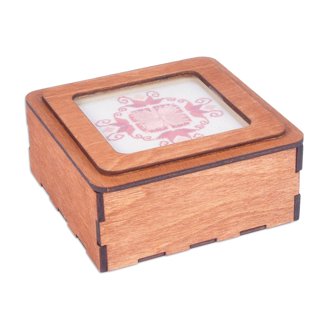 Armenian Handmade Wood Jewelry Box with Embroidered Motif - Hibiscus Splendor