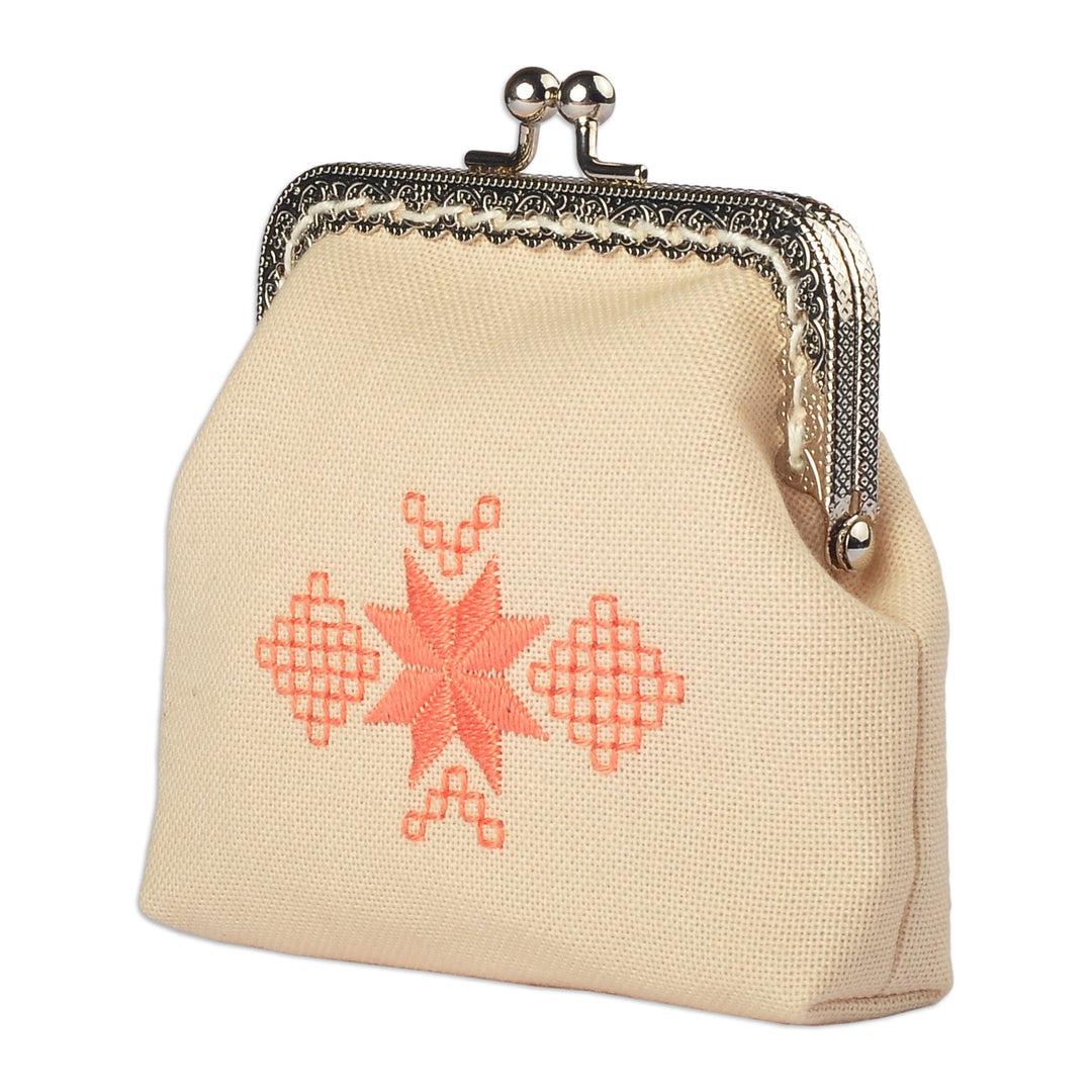 Embroidered Linen Coin Purse with Brass Kiss Lock Closure - Armenian Traditions