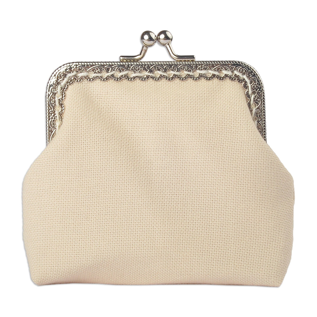 Embroidered Linen Coin Purse with Brass Kiss Lock Closure - Armenian Traditions