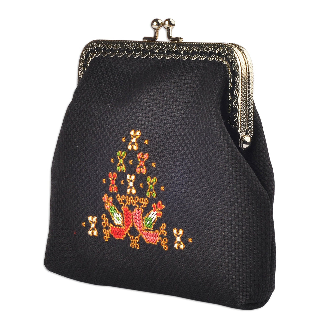 Linen Coin Purse with Traditional Armenian Floral Embroidery - Armenian Garden