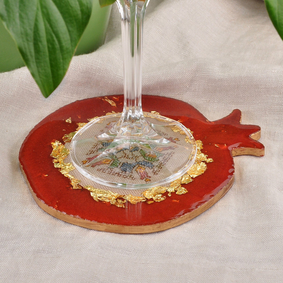 Resin Catchall with Embroidery & Golden Accents from Armenia - Pomegranate Delight