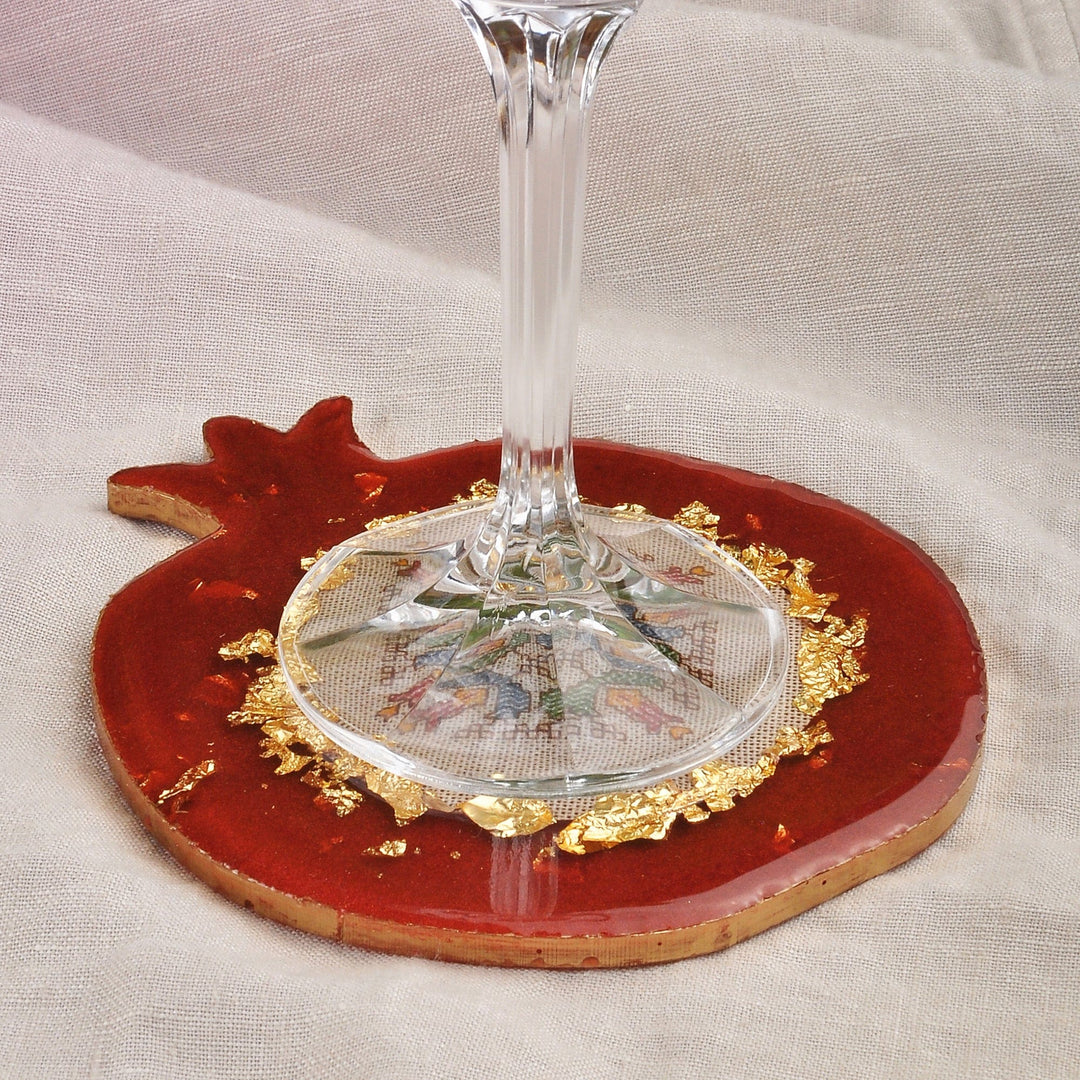 Resin Catchall with Embroidery & Golden Accents from Armenia - Pomegranate Delight