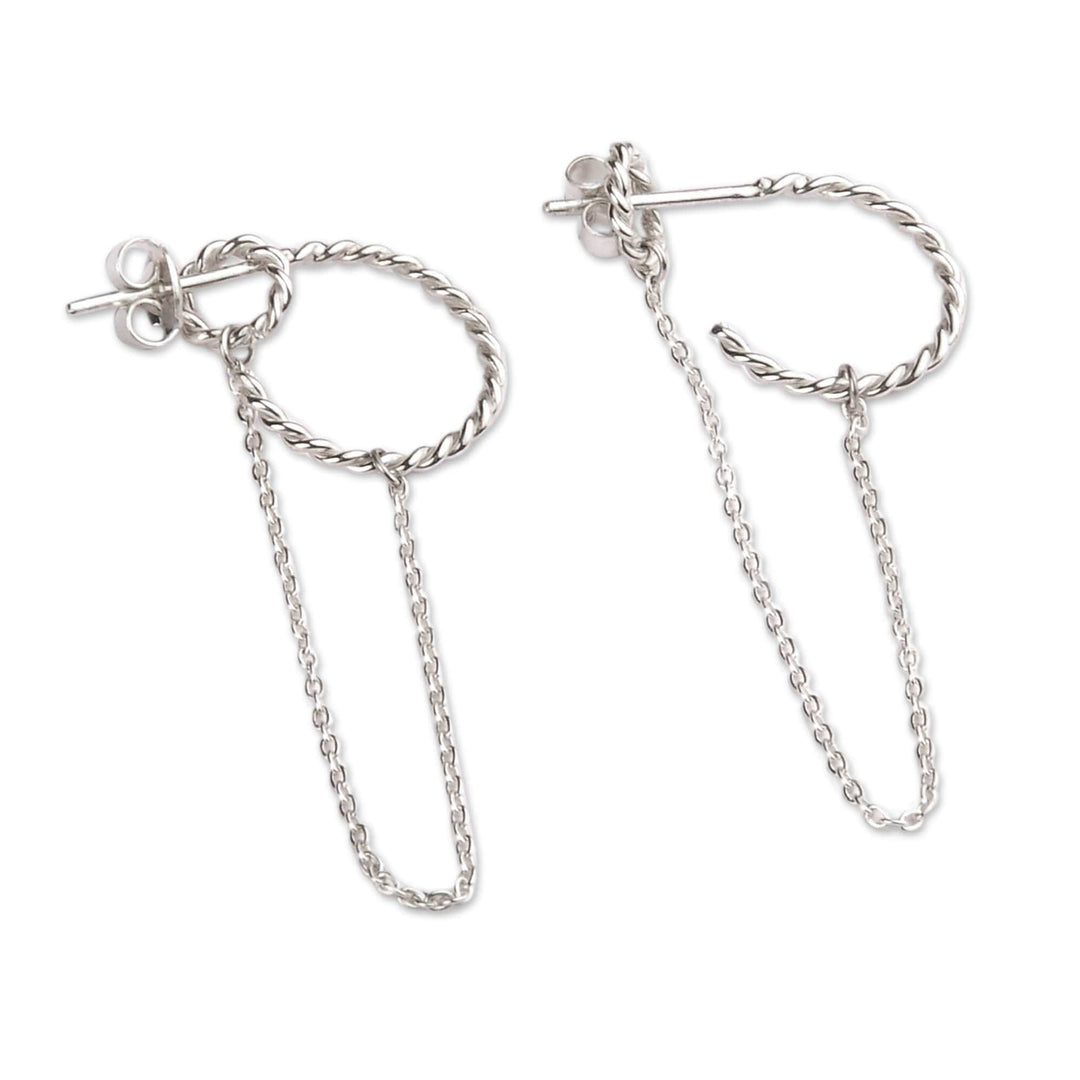 Braided Geometric Sterling Silver Dangle Earrings - Sophisticated Fate