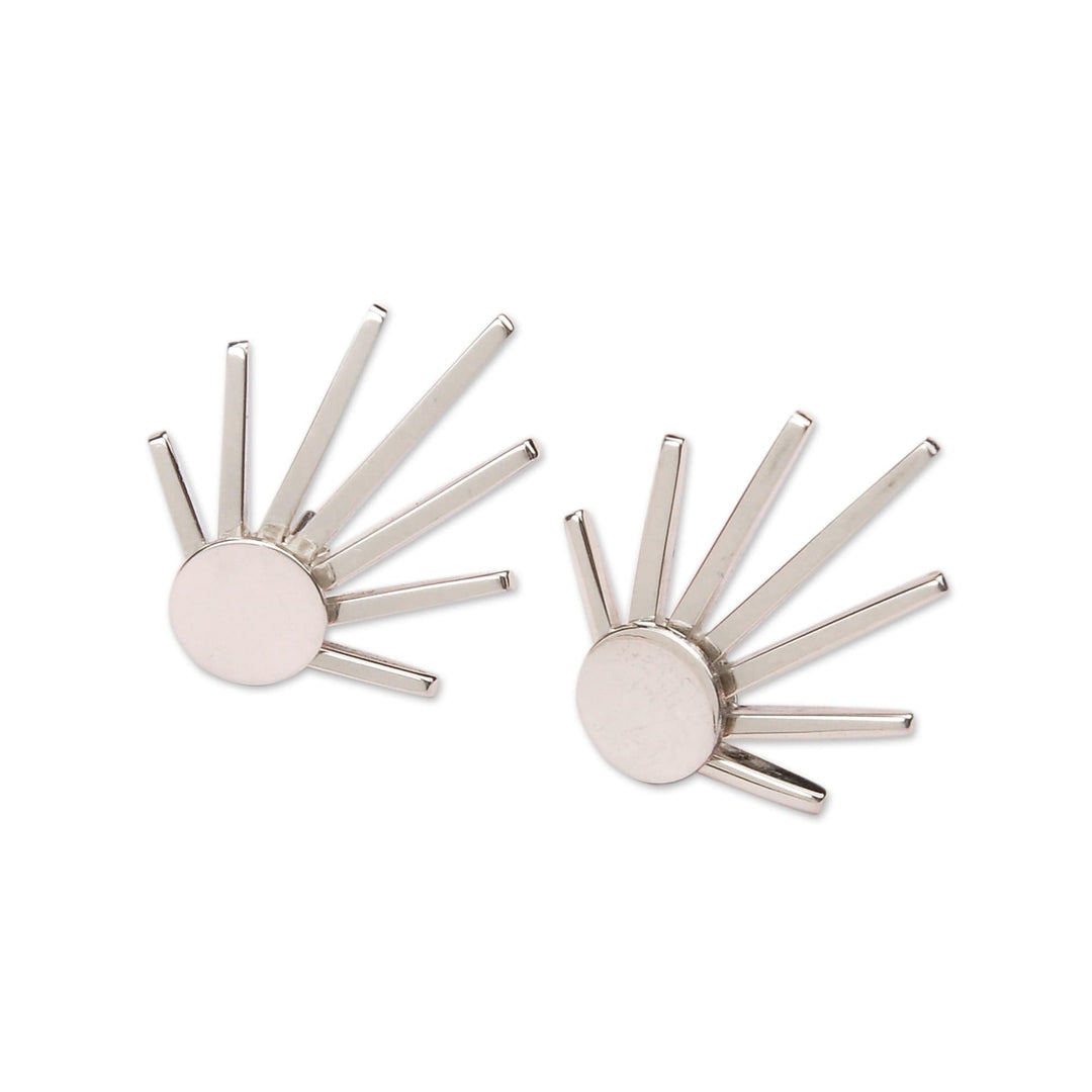 Polished Sun-Themed Sterling Silver Ear Jacket Earrings - Armenian Sun
