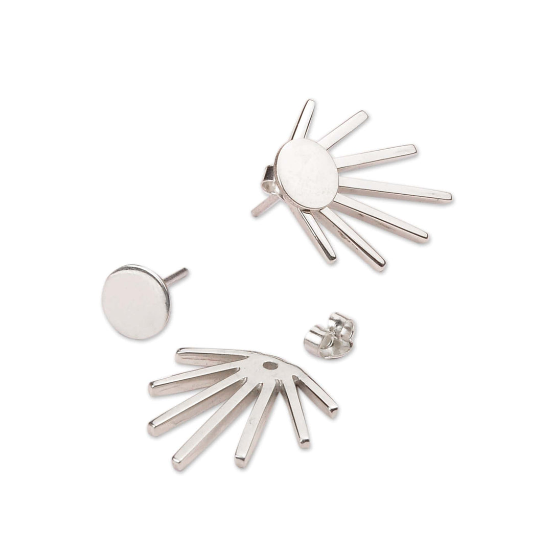 Polished Sun-Themed Sterling Silver Ear Jacket Earrings - Armenian Sun