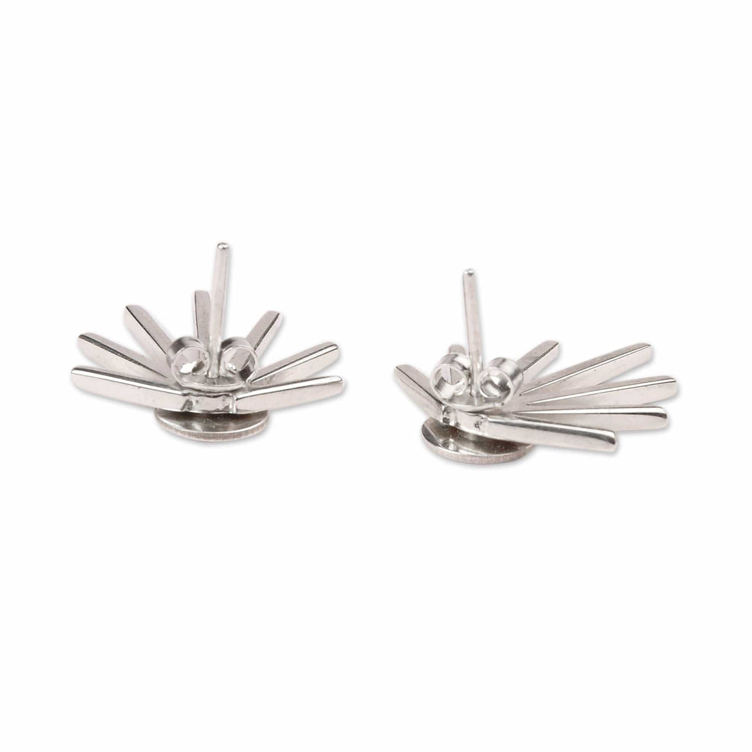 Polished Sun-Themed Sterling Silver Ear Jacket Earrings - Armenian Sun