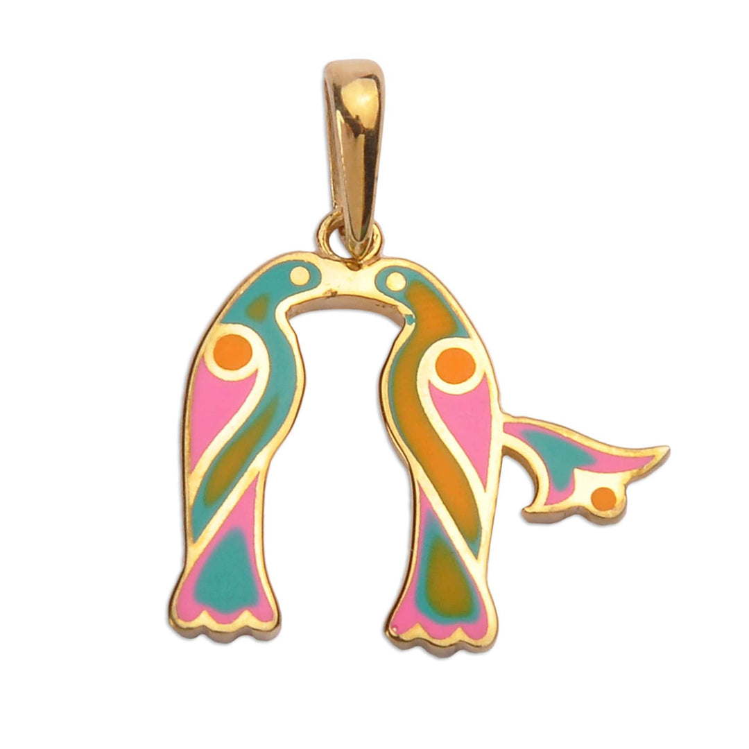 Traditional Bird-Themed Gold-Plated Pendant with Rr Letter - Rr Birds of Armenia