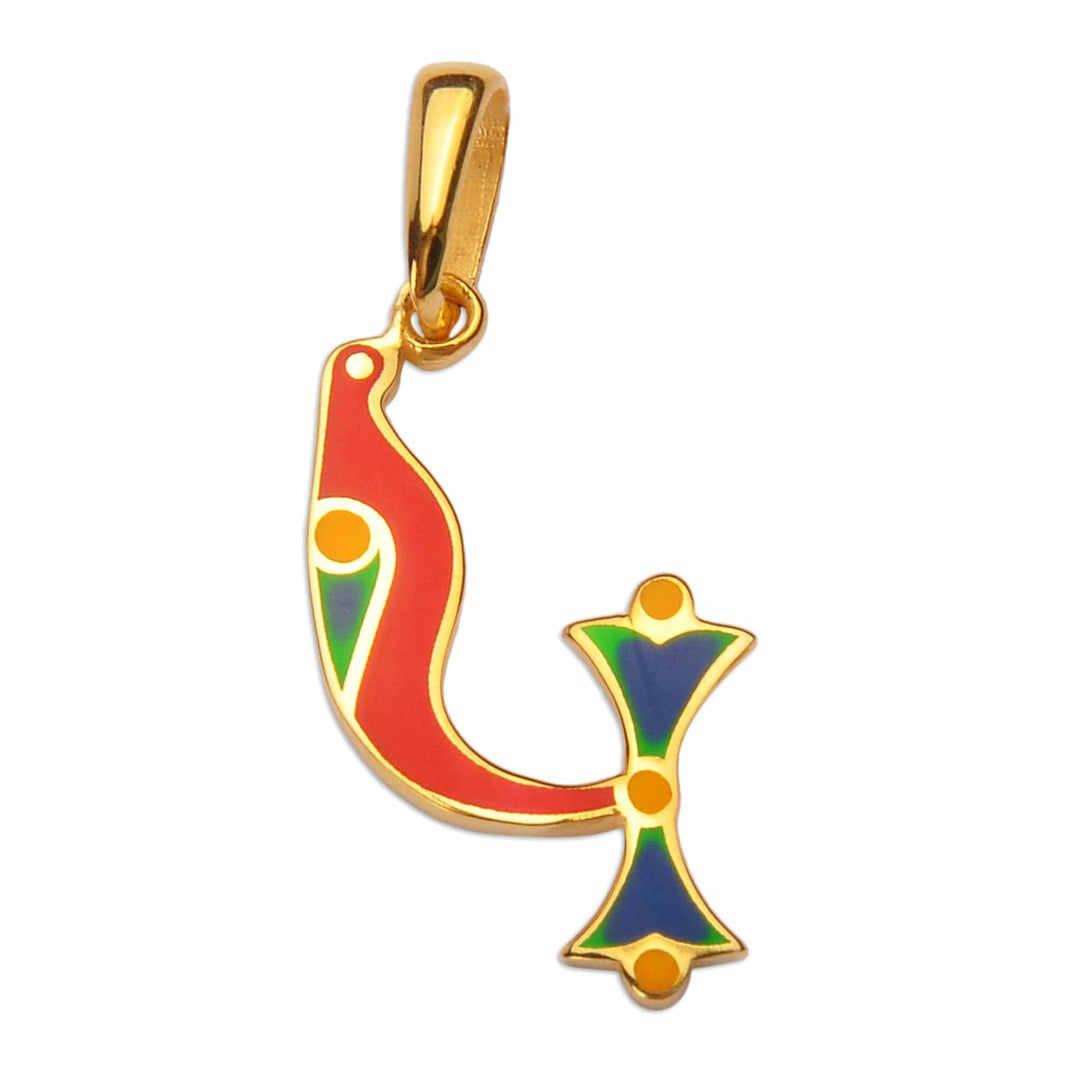 Traditional Bird-Themed Gold-Plated Pendant with K Letter - K Birds of Armenia