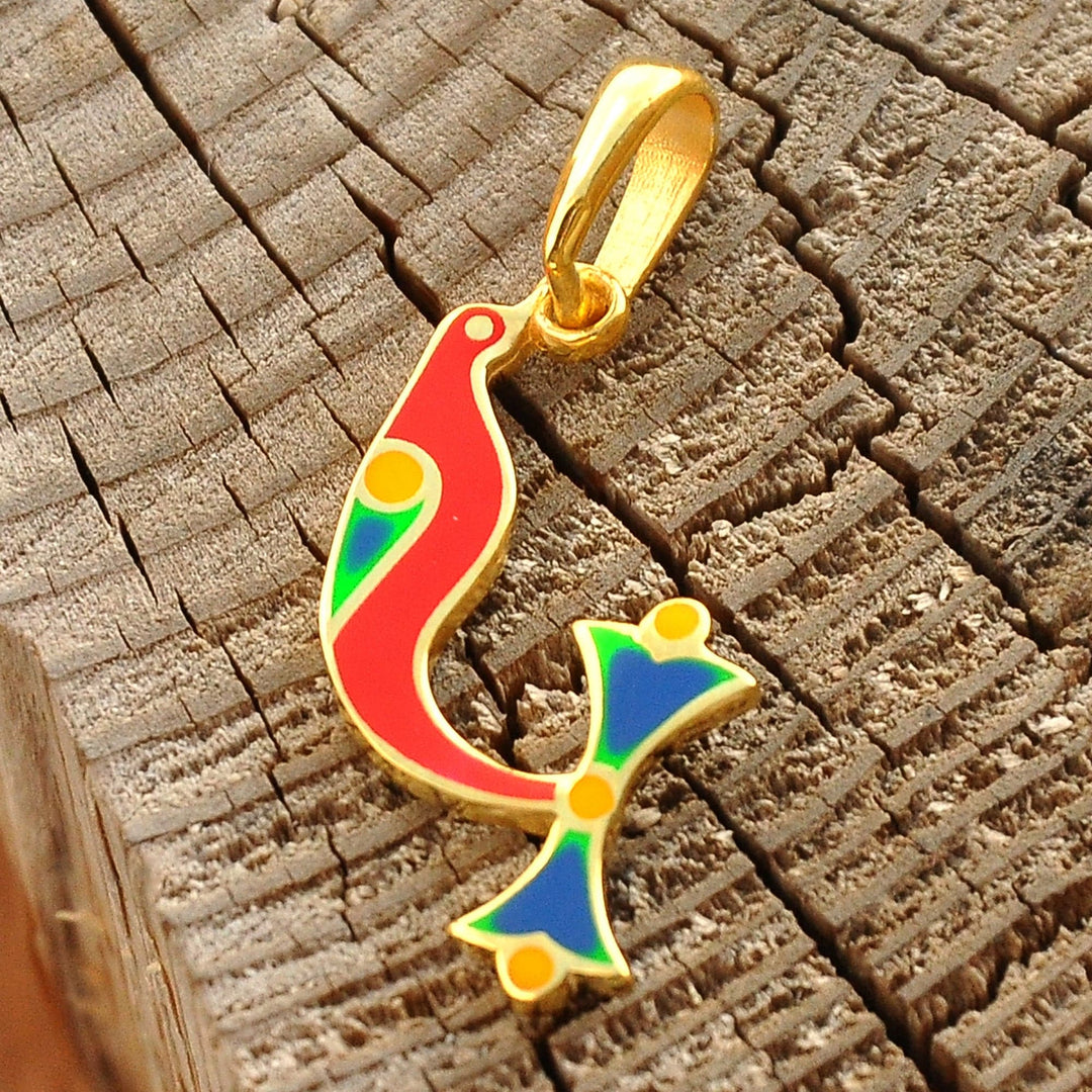 Traditional Bird-Themed Gold-Plated Pendant with K Letter - K Birds of Armenia