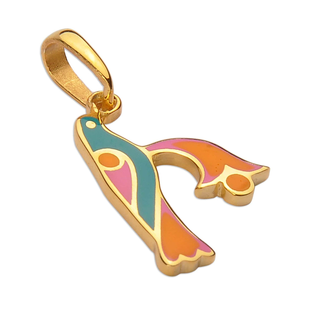 Traditional Bird-Themed Gold-Plated Pendant with I Letter - I Birds of Armenia