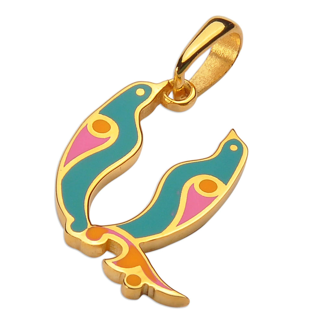 Traditional Bird-Themed Gold-Plated Pendant with A Letter - A Birds of Armenia