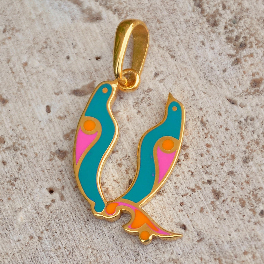 Traditional Bird-Themed Gold-Plated Pendant with A Letter - A Birds of Armenia