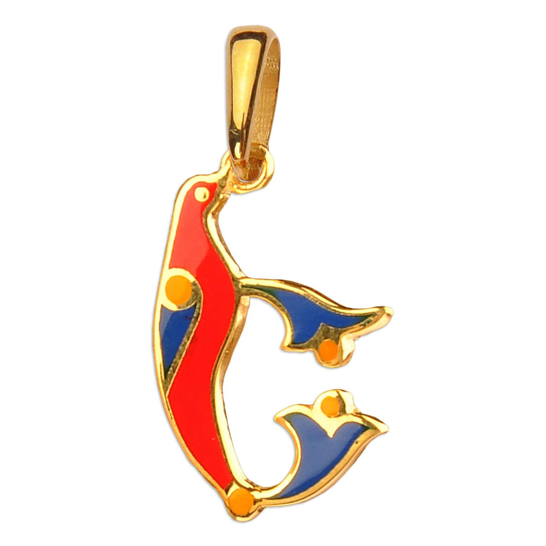 Traditional Bird-Themed Gold-Plated Pendant with E Letter - E Birds of Armenia