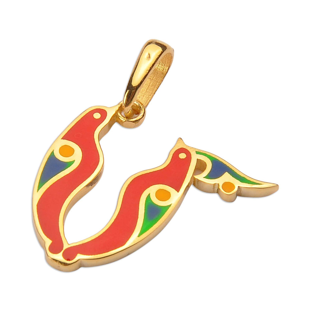 Traditional Bird-Themed Gold-Plated Pendant with M Letter - M Birds of Armenia