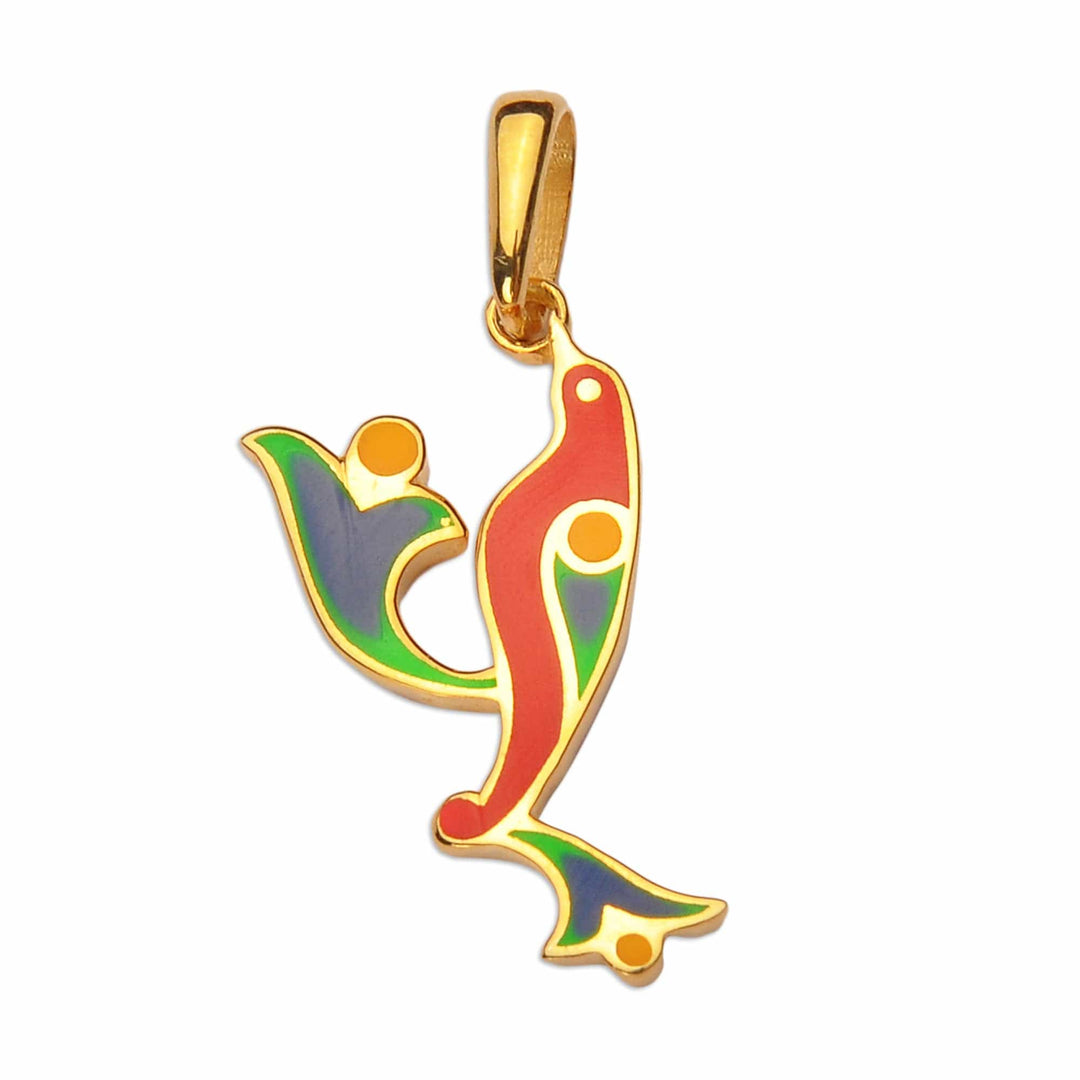 Traditional Bird-Themed Gold-Plated Pendant with V Letter - V Birds of Armenia