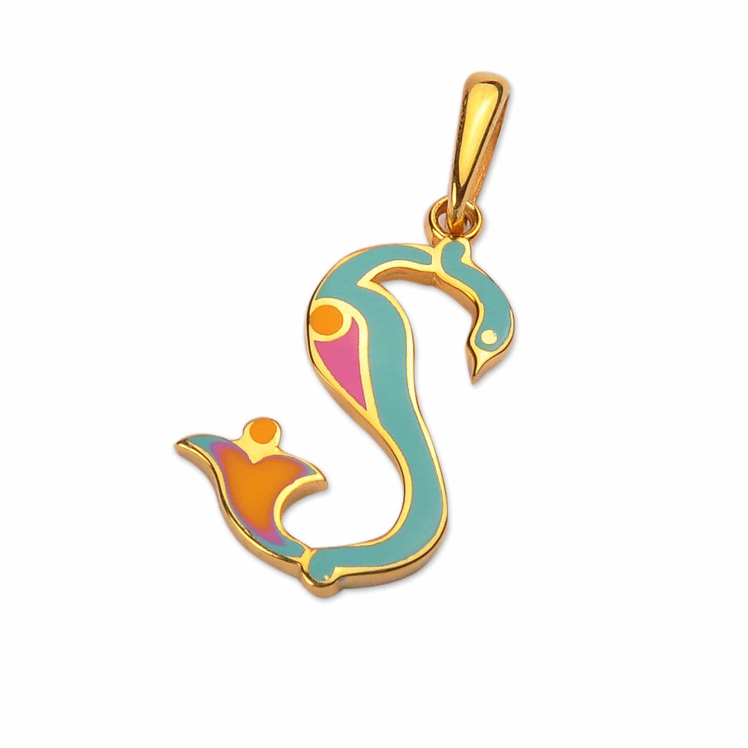 Traditional Bird-Themed Gold-Plated Pendant with T Letter - T Birds of Armenia