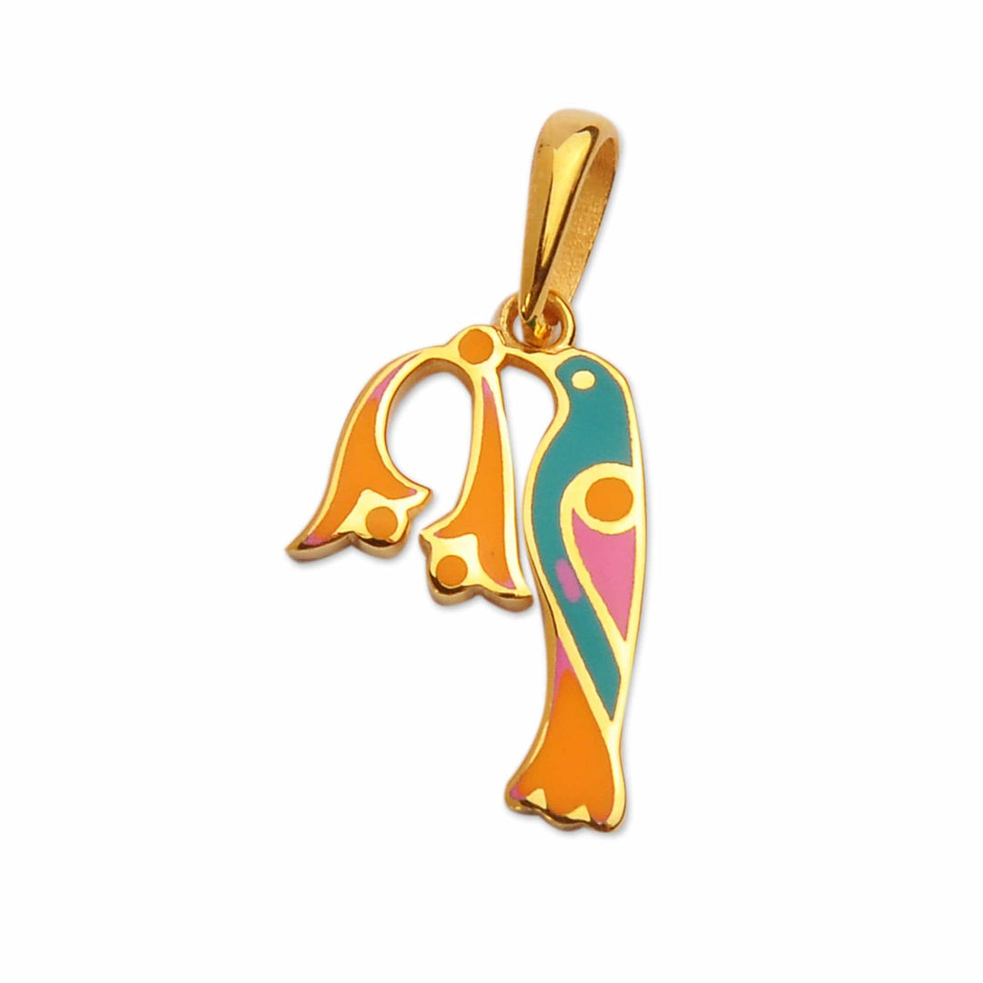 Traditional Bird-Themed Gold-Plated Pendant with P Letter - P Birds of Armenia
